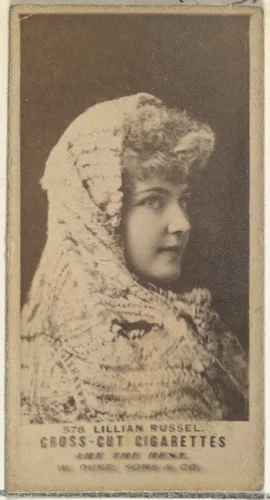 Card Number 578, Lillian Russell, from the Actors and Actresses series (N145-3) issued by Duke Sons & Co. to promote Cross Cut Cigarettes by W. Duke, Sons & Co., photograph, 1880-1889