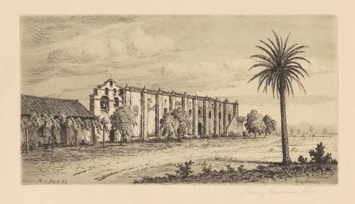 Mission San Gabriel Arcángel by Henry Chapman Ford, print, 1883