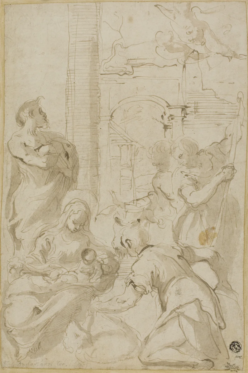 Adoration of the Shepherds by Carlo Bononi, drawing, 1589-1632