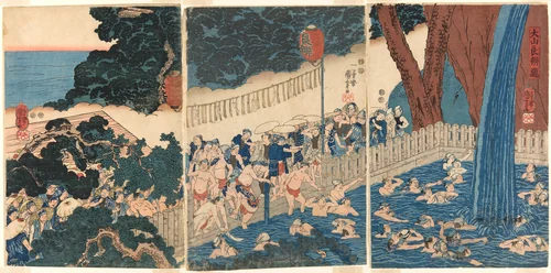 Roben Waterfall at Mount Oyama (Oyama Roben no taki) by Utagawa Kuniyoshi (歌川國芳), print, 1813-1825