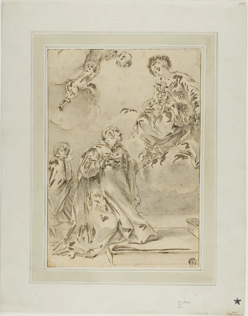 Madonna and Child Appearing to Male Saint by Carlo Maratti, drawing, 1600-1699