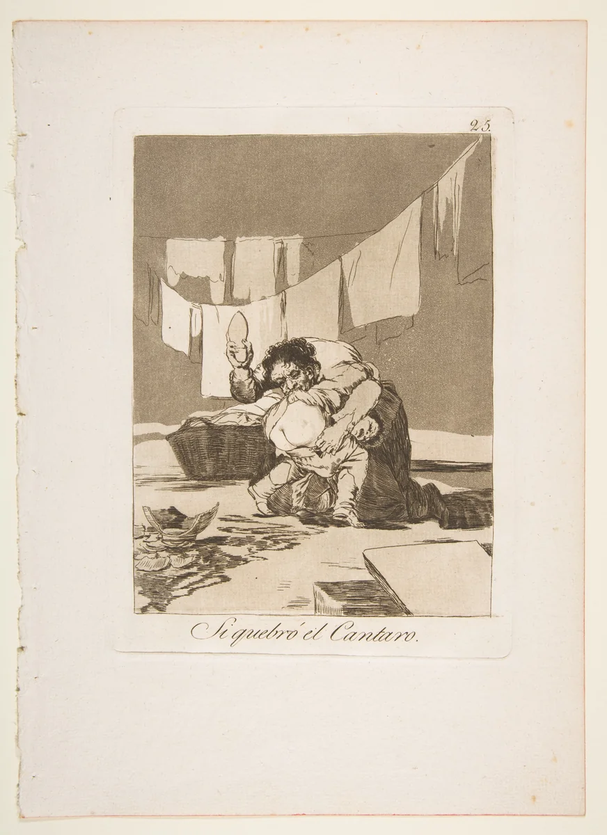 Plate 25 from "Los Caprichos": If he broke the pot (Si quebró el Cantaro) by Goya, print, 1799