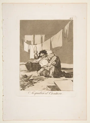 Plate 25 from "Los Caprichos": If he broke the pot (Si quebró el Cantaro) by Goya, print, 1799