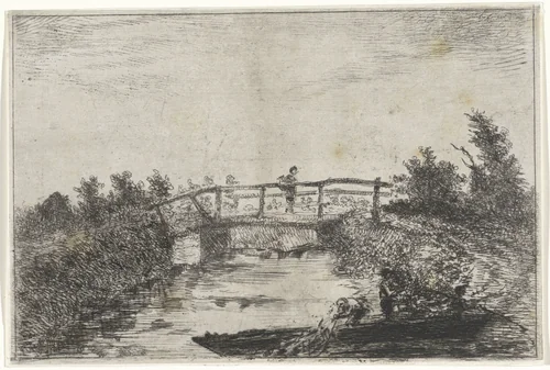 Landschap met brug by Arnoud Schaepkens, print, 1831-1904