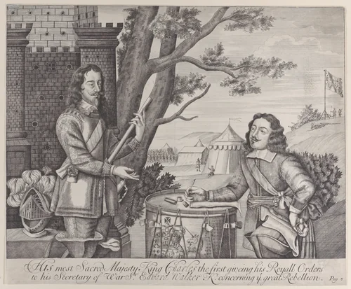 His most Sacred Majesty King Charles the first giving his Royal Orders to his Secretary of War, Sir Edward Walker, Knight, concerning the great Rebellion by anonymous, print, 1705