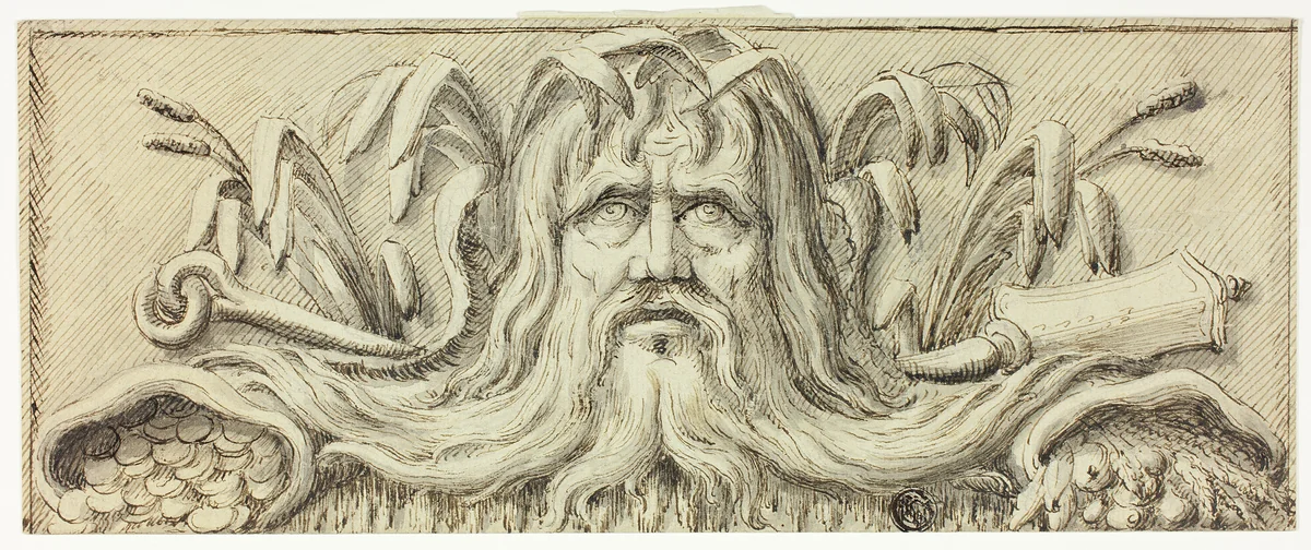Head of Neptune by James Barry, drawing, 1700-1799