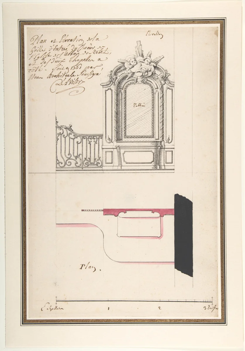 Design for an Altar and Choir Grill, Abbey at Rebais by Claude Louis D'Aviler, drawing, 1750-1799