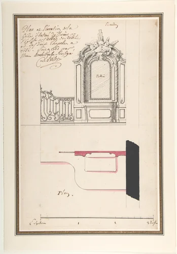 Design for an Altar and Choir Grill, Abbey at Rebais by Claude Louis D'Aviler, drawing, 1750-1799