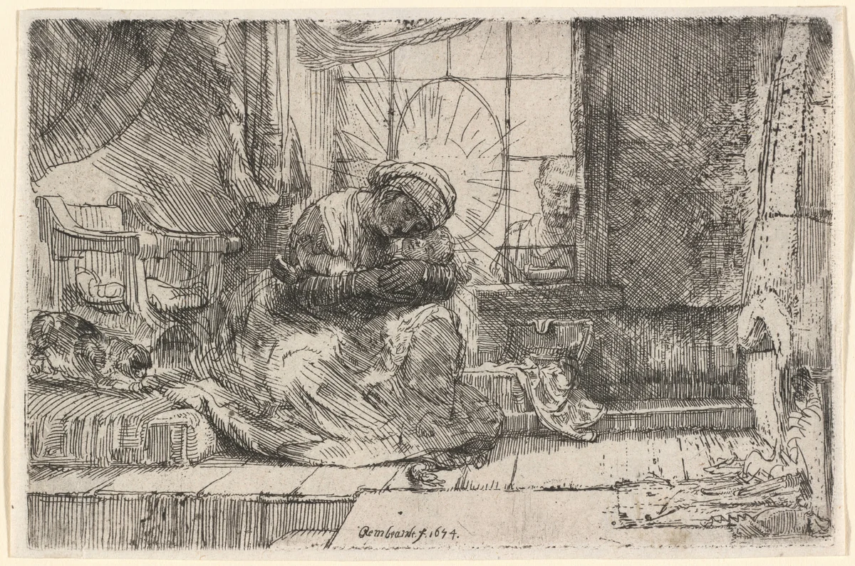 The Virgin and Child with the Cat and Snake by Rembrandt van Rijn, print, 1654