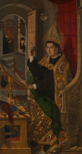 A Bishop Saint by Bartolomé Bermejo, painting, 1477-1485