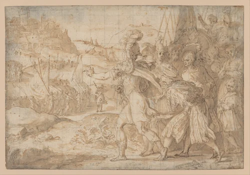 The Siege of Fiesole by the Goths by Friedrich Sustris, drawing, 1550-1599