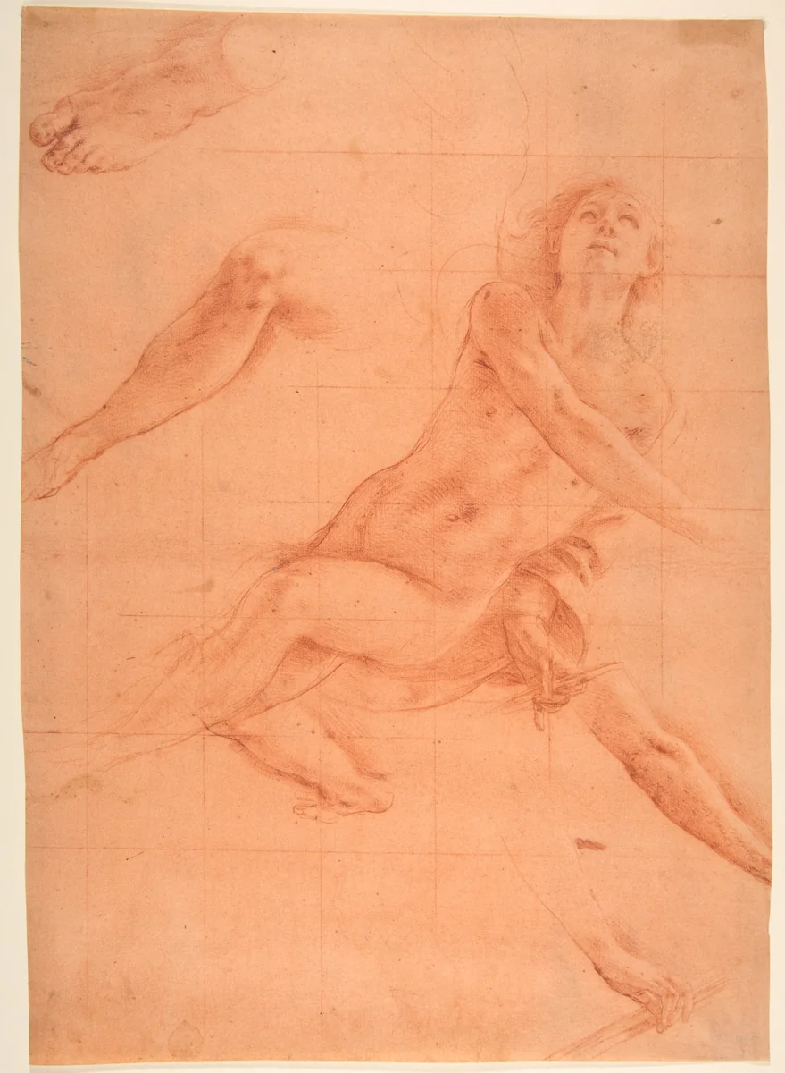Studies for an Angel in Glory by Antonio d'Enrico Tanzio, drawing, 1575-1633