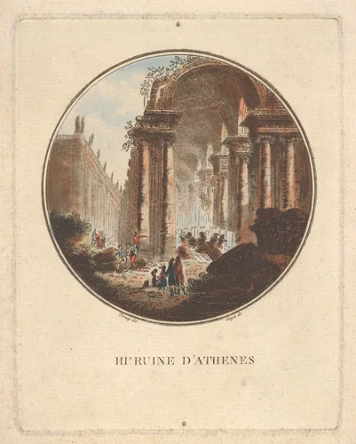 Ruins of Athens with a vaulted portico by Laurent Guyot, print, 1765-1808