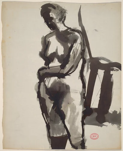 Untitled [standing nude resting her arm on her belly] by Richard Diebenkorn, drawing, 1955-1967