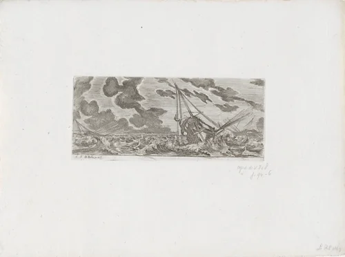Galeien tijdens een storm op zee by Stefano della Bella, print, 1620-1664