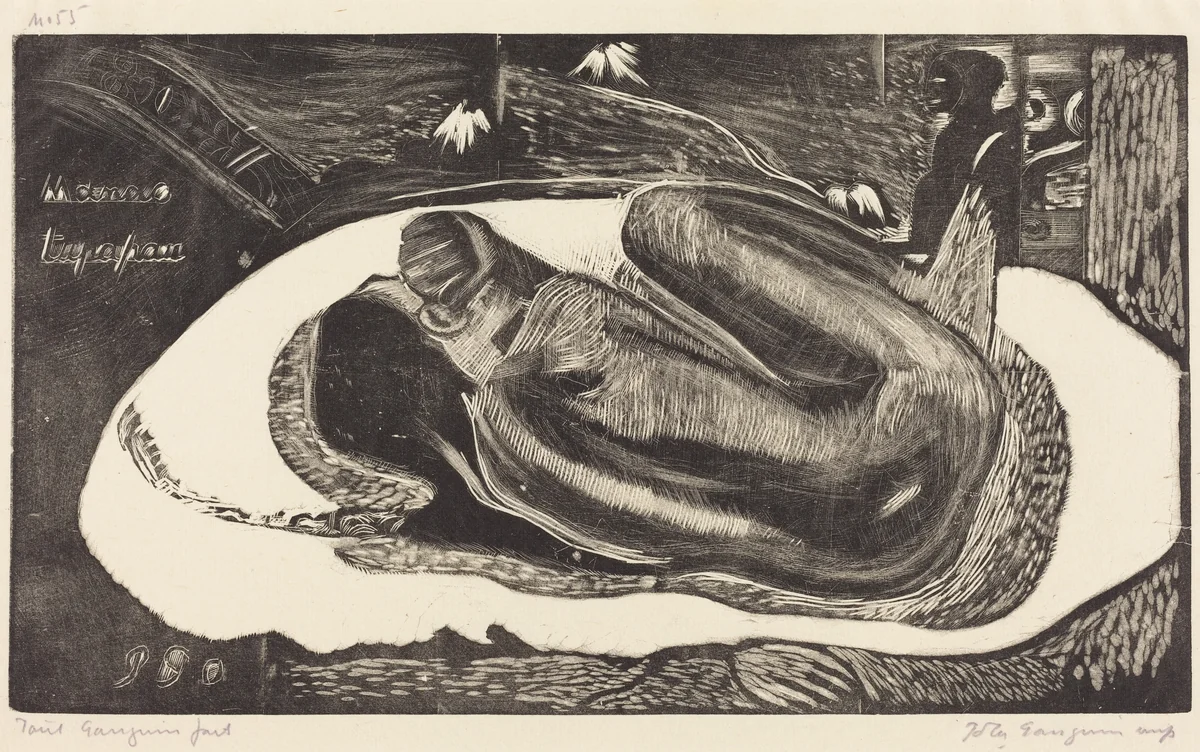 Manao Tupapau (She is Haunted by a Spirit) by Paul Gauguin, print, 1894-1895
