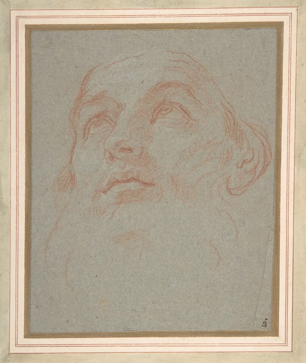 Head of a Bearded Man Looking to Upper Left (Saint Ambrose) by Carlo Maratti, drawing, 1625-1713