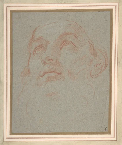 Head of a Bearded Man Looking to Upper Left (Saint Ambrose) by Carlo Maratti, drawing, 1625-1713
