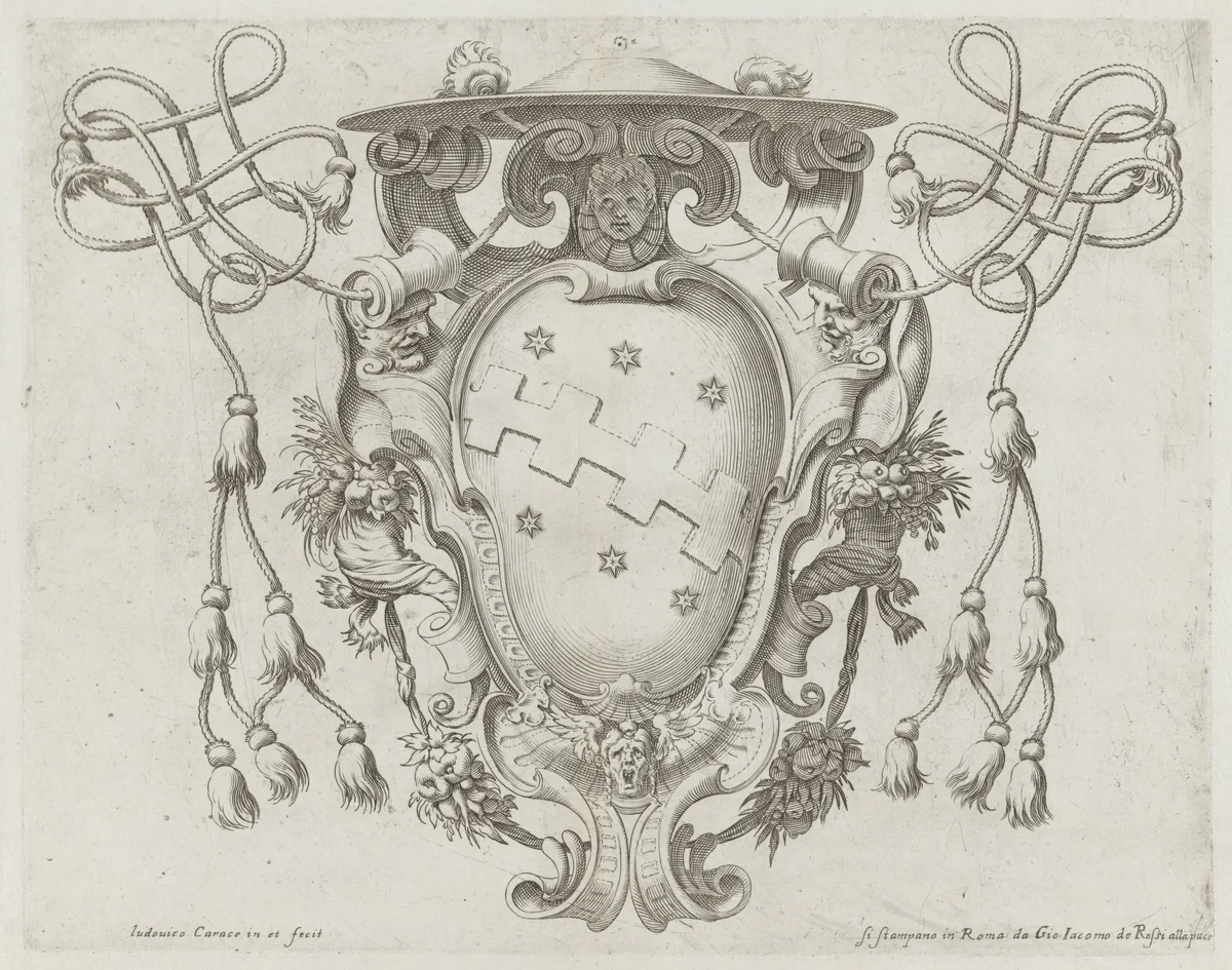 Wapenschild van kardinaal Cinzio Aldobrandini by Agostino Carracci, print, 1593-1595