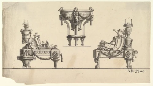Three Designs for Architectural Trophies by Jean Charles Delafosse, drawing, 1734-1789