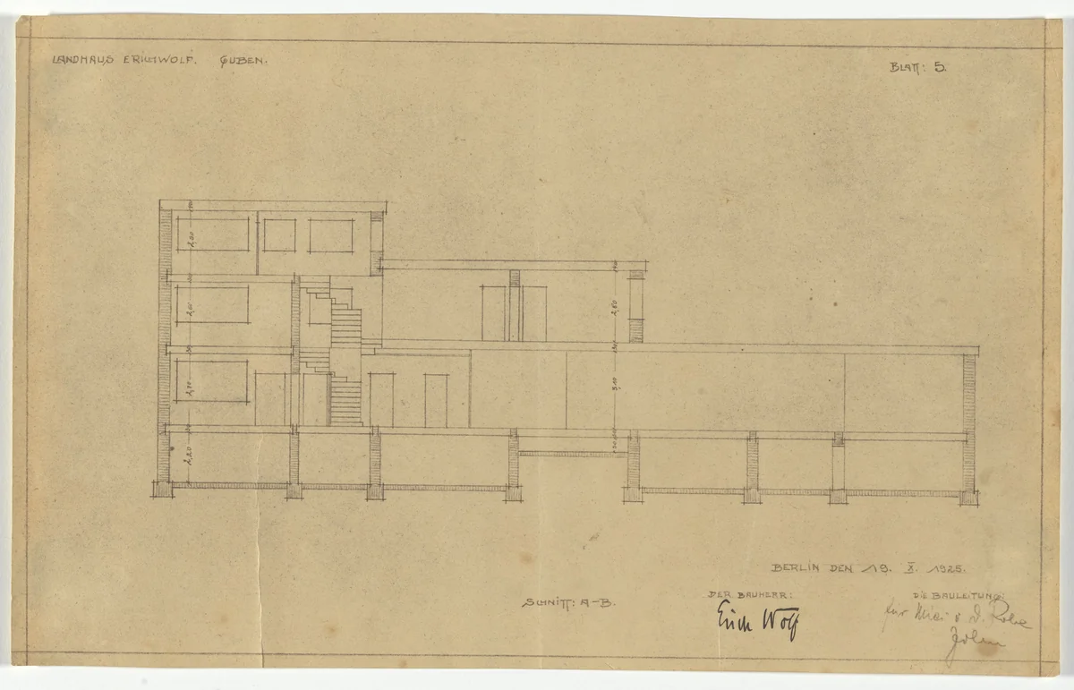 Wolf House, Gubin, Poland (Section: all floors) by Ludwig Mies van der Rohe, mies van der rohe archive, 1925