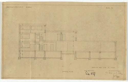 Wolf House, Gubin, Poland (Section: all floors) by Ludwig Mies van der Rohe, mies van der rohe archive, 1925