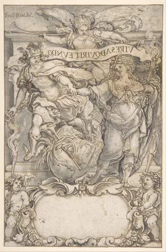 Design for a Frontispiece: Mercury and Fame by Francisco Rizi, drawing, 1650
