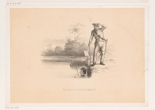 Visser verstopt zich voor agent by Carel Christiaan Antony Last, print, 1856