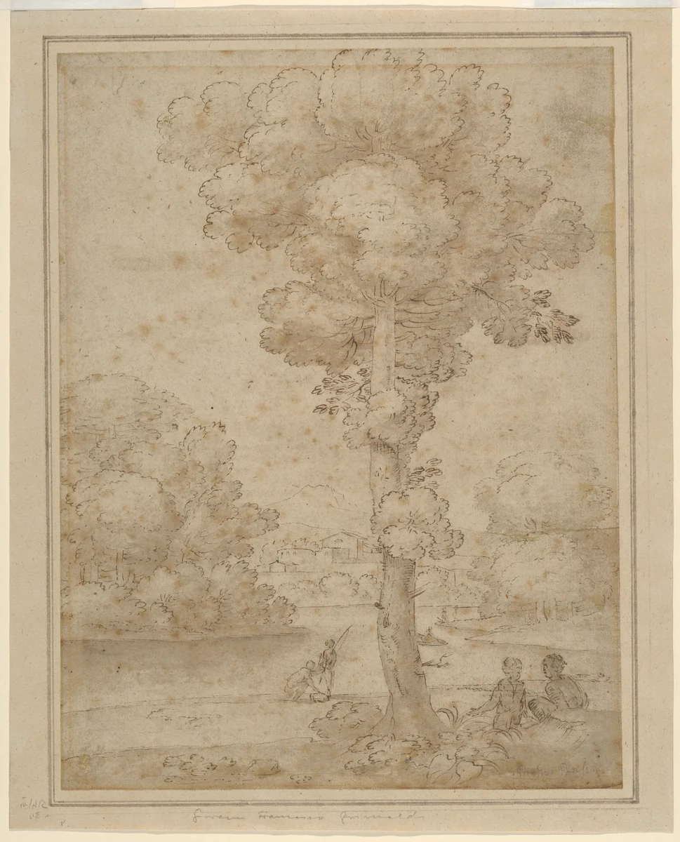 Pastoral Scene by Giovanni Francesco Grimaldi, drawing, 1621-1680