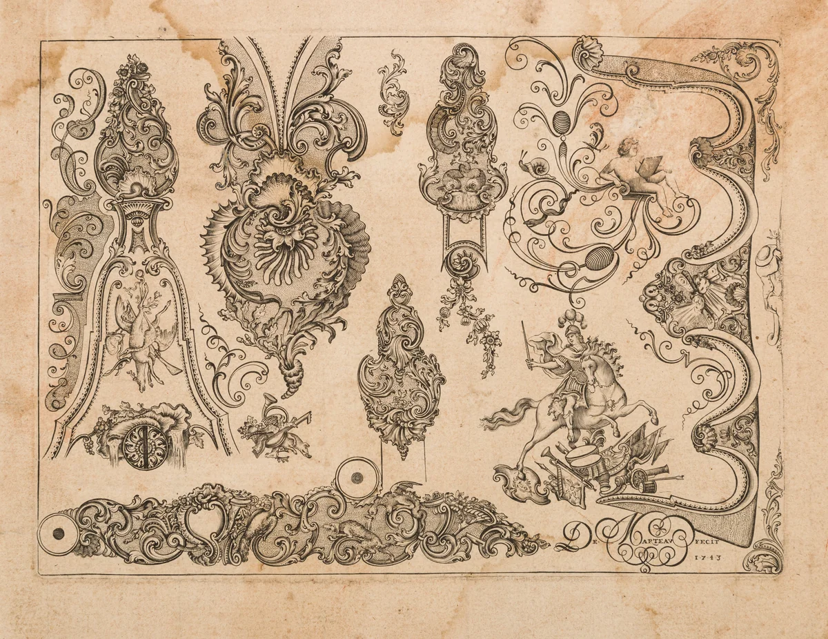 Plate Nine from Nouveavx Desseins D'Arquebvseries by Gilles Demarteau, print, 1743