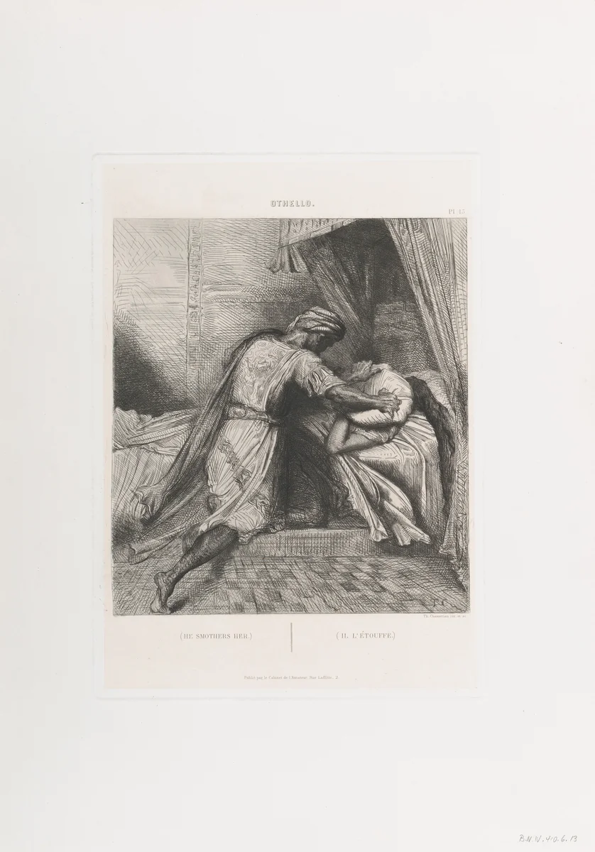 "He smothers her": plate 13 from Othello (Act 5, Scene 2) by Théodore Chassériau, print, 1844-1900