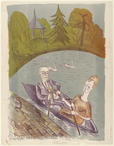 In the Rowboat (Im Ruderboot) by Conrad Felixmüller, print, 1920
