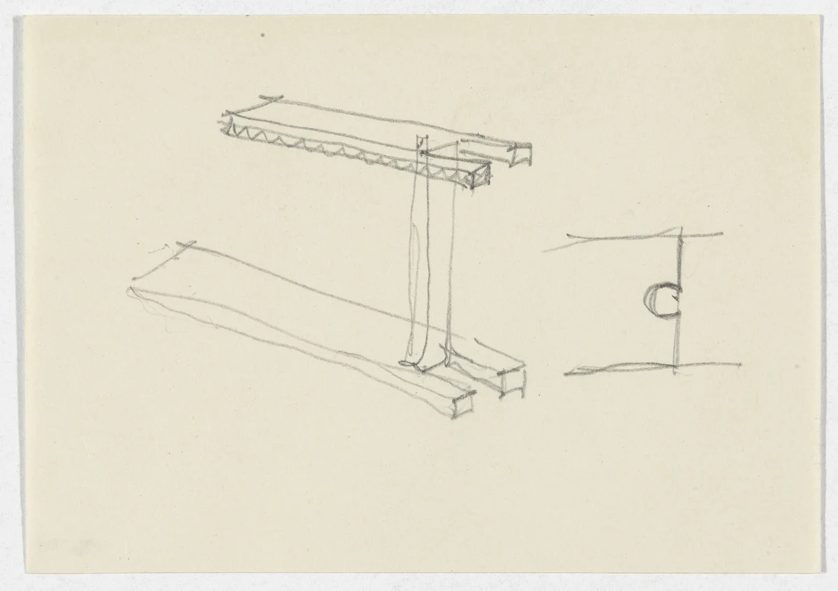 Furniture Joining System Detail (Perspective and elevation sketch) by Ludwig Mies van der Rohe, mies van der rohe archive, 1926