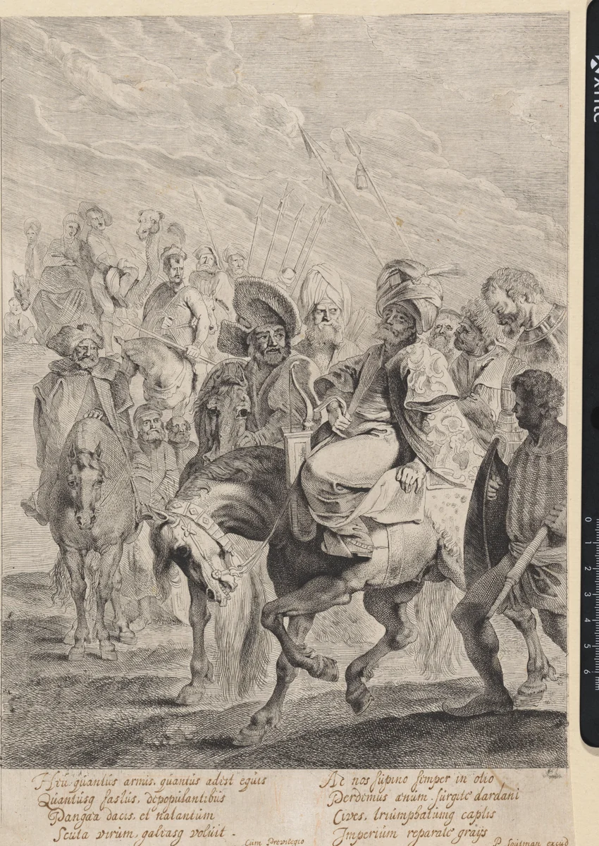 Turkse prins te paard by Pieter Claesz. Soutman, print, 1616-1657