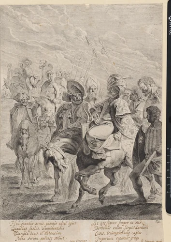 Turkse prins te paard by Pieter Claesz. Soutman, print, 1616-1657