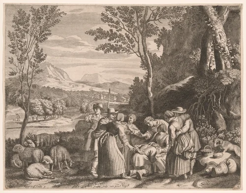 The Slap, Plate 4 from Pastorales by Claudine Bouzonnet-Stella, print, 1667