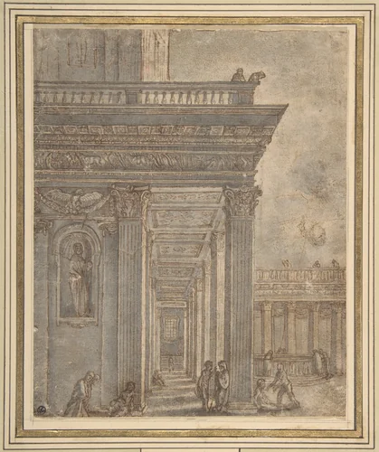 A Temple in a Courtyard (Pool of Bethesda) by Adam Elsheimer, drawing, 1590-1610