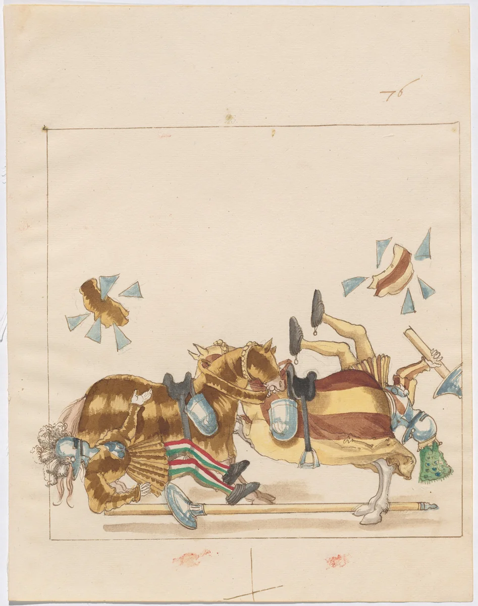 Mock Joust of War with Flying and Exploding Shields by German 16th Century, drawing, 1515