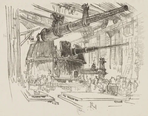 English War Work: Fitting Guns in Turrets by Joseph Pennell, print, 1916