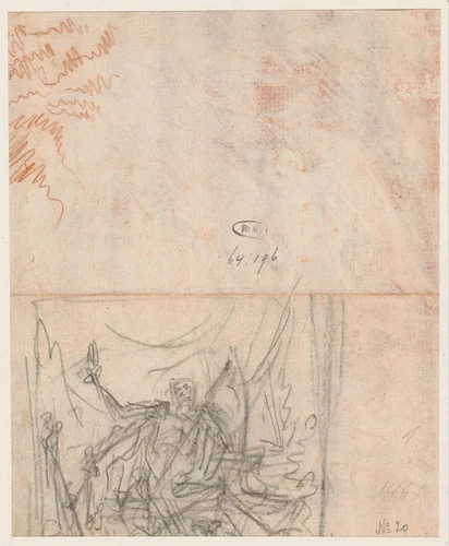 Schets van de Dood met de zeis by Claude Gillot, drawing, 1683-1722