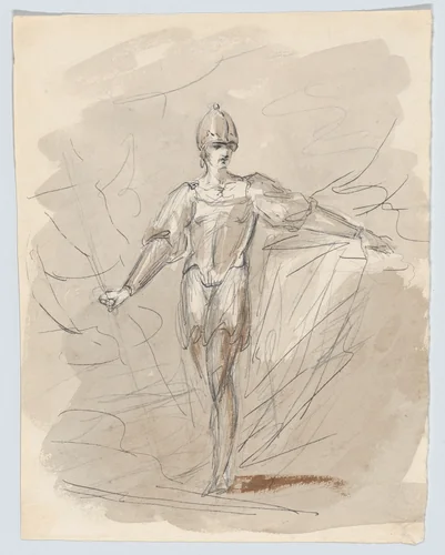 A figure in armor by William Hamilton, drawing, 1770-1780