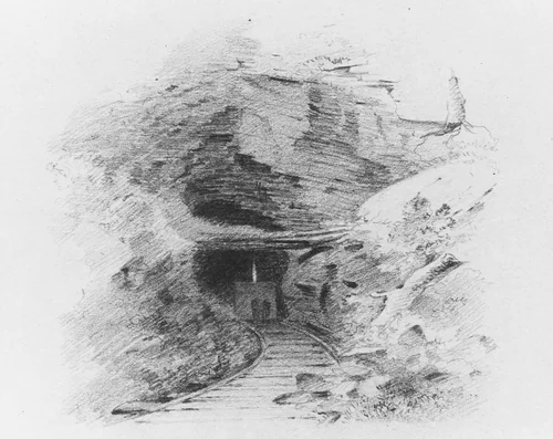 Entrance to a Coal Mine in the Valley of Wyoming, Pennsylvania (Entrance to a Coal Mine, Susquehanna) by Thomas Addison Richards, artwork, 1852