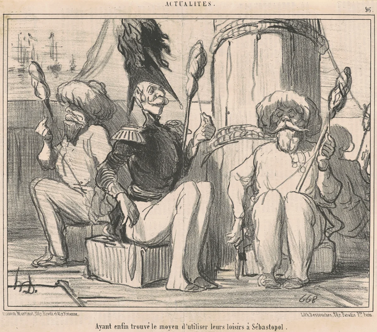 Ayant enfin trouvé le moyen d'ultiliser leurs loisirs! by Honoré Daumier, print, 1854