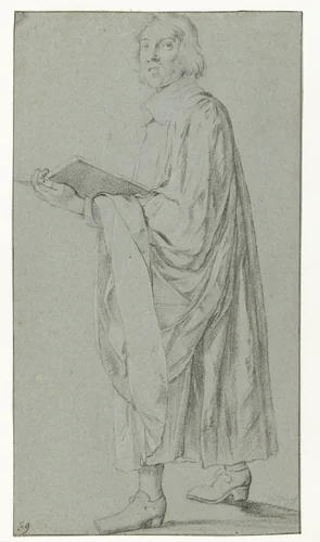 Zingende geestelijke by Jan de Bray, drawing, 1637-1697