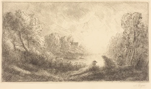Landscape: Sunrise (Paysage: Lever du soleil) by Alphonse Legros, print, 1837-1911