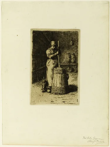 A Woman Churning by Jean-François Millet, print, 1855
