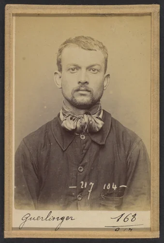 Guerlinger. Pierre. 28 ans, né le 31/5/65 à St-Avold (Moselle). Journalier. Anarchiste. 14/4/94. by Alphonse Bertillon, photograph, 1894