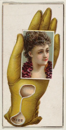 Card Number 25, cut-out from banner advertising the Opera Gloves series (G29) for Allen & Ginter Cigarettes by Allen & Ginter, print, 1885-1895