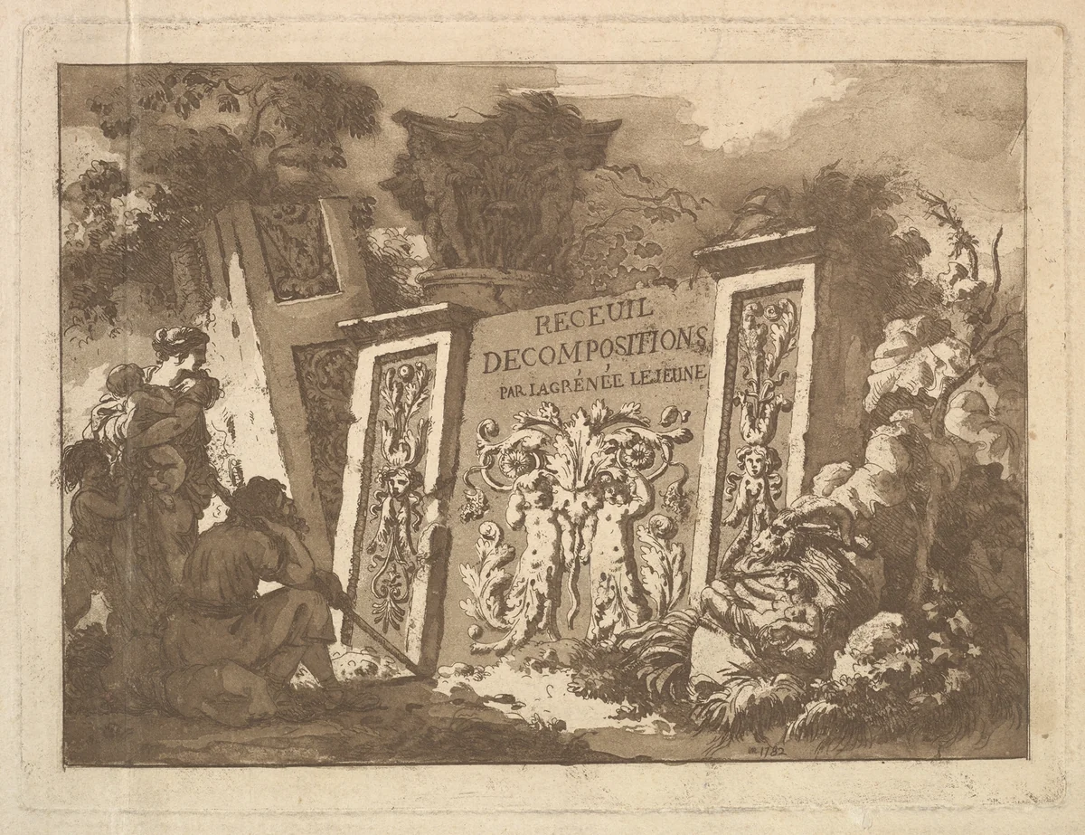 Frontispiece, from "Recueil de Compositions par Lagrenée Le Jeune" (Collection of Compositions by Lagrenée the Younger) by Jean Jacques Lagrenée, print, 1782
