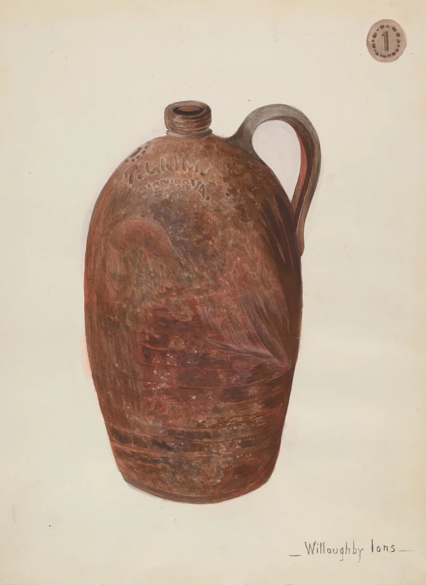 Pottery Jug by Willoughby Ions, index of american design, 1936